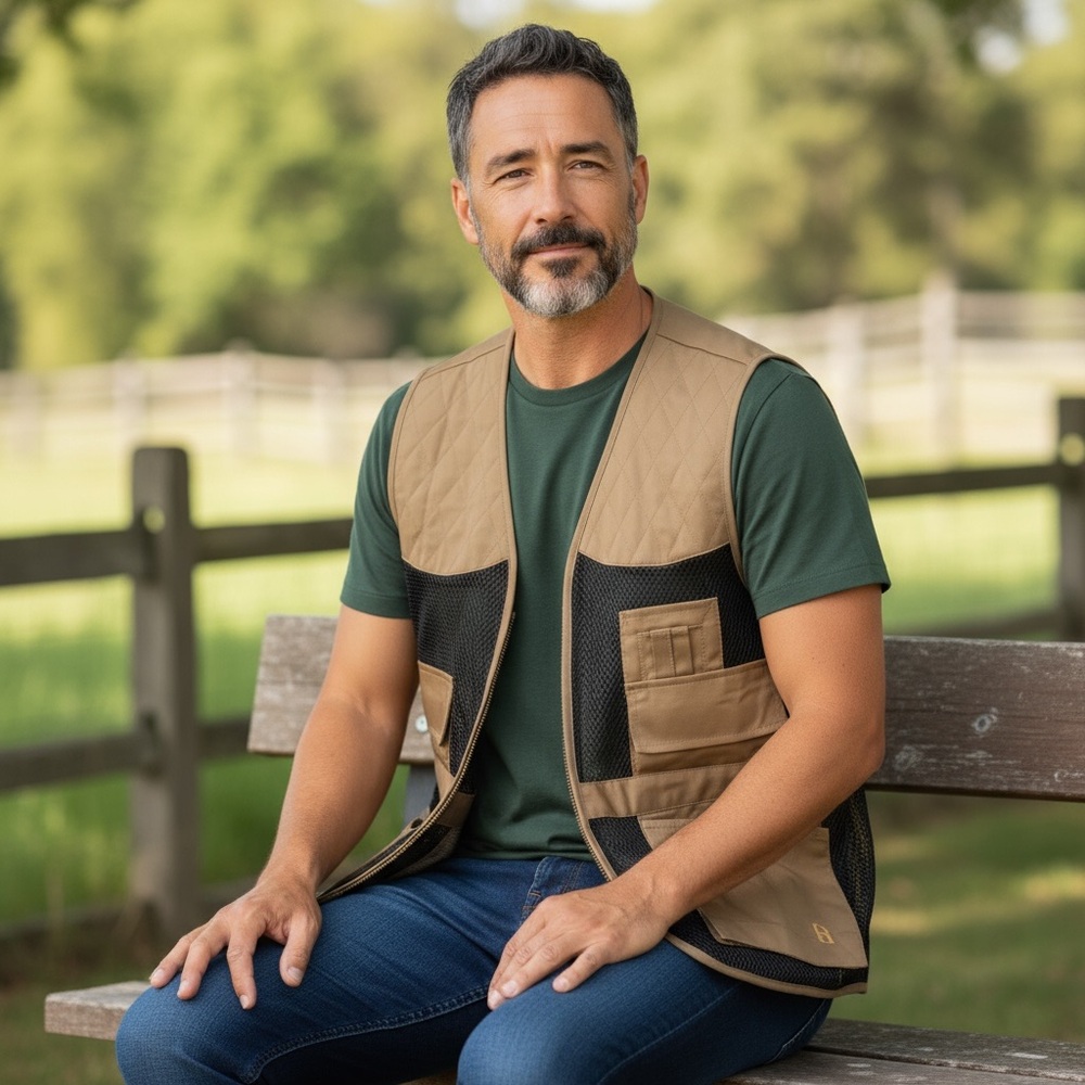 Bob Allen men’s hunting vest. Tan and mesh size S/M. Pre-loved but like new. CC